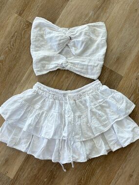 Blanco By Nature White Two-Piece Ruffled Skirt and Tube Top Set